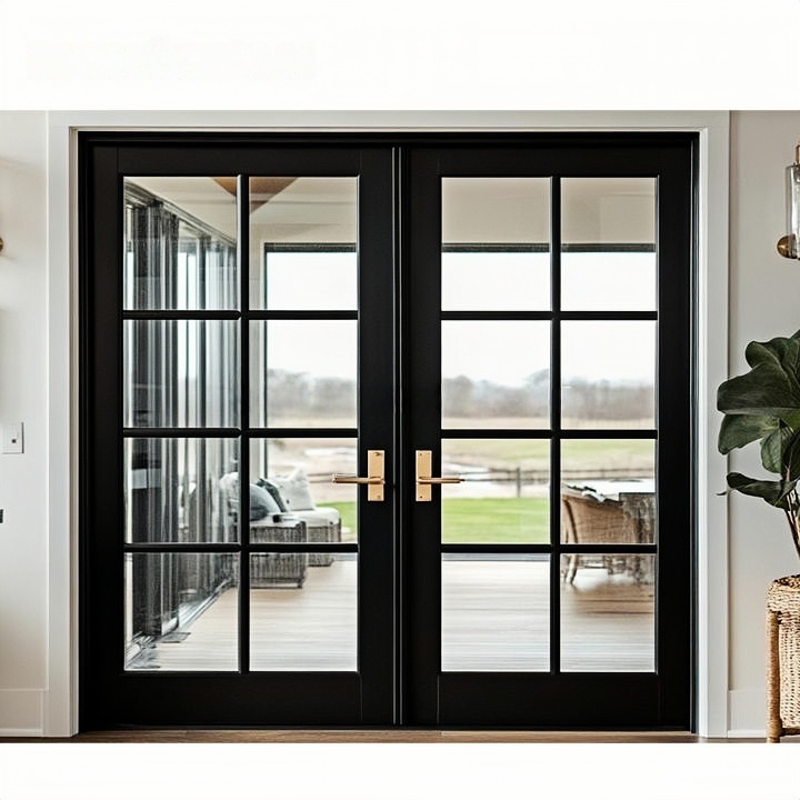 CE Certified Modern Single French Doors Black Power Coated Heat Insulation Aluminium Bedroom French Doors