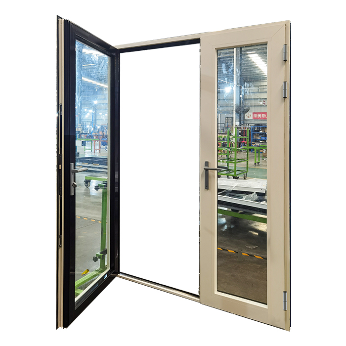 Black Exterior and White Interior Aluminium 10mm Tempered French Glass Casement Door