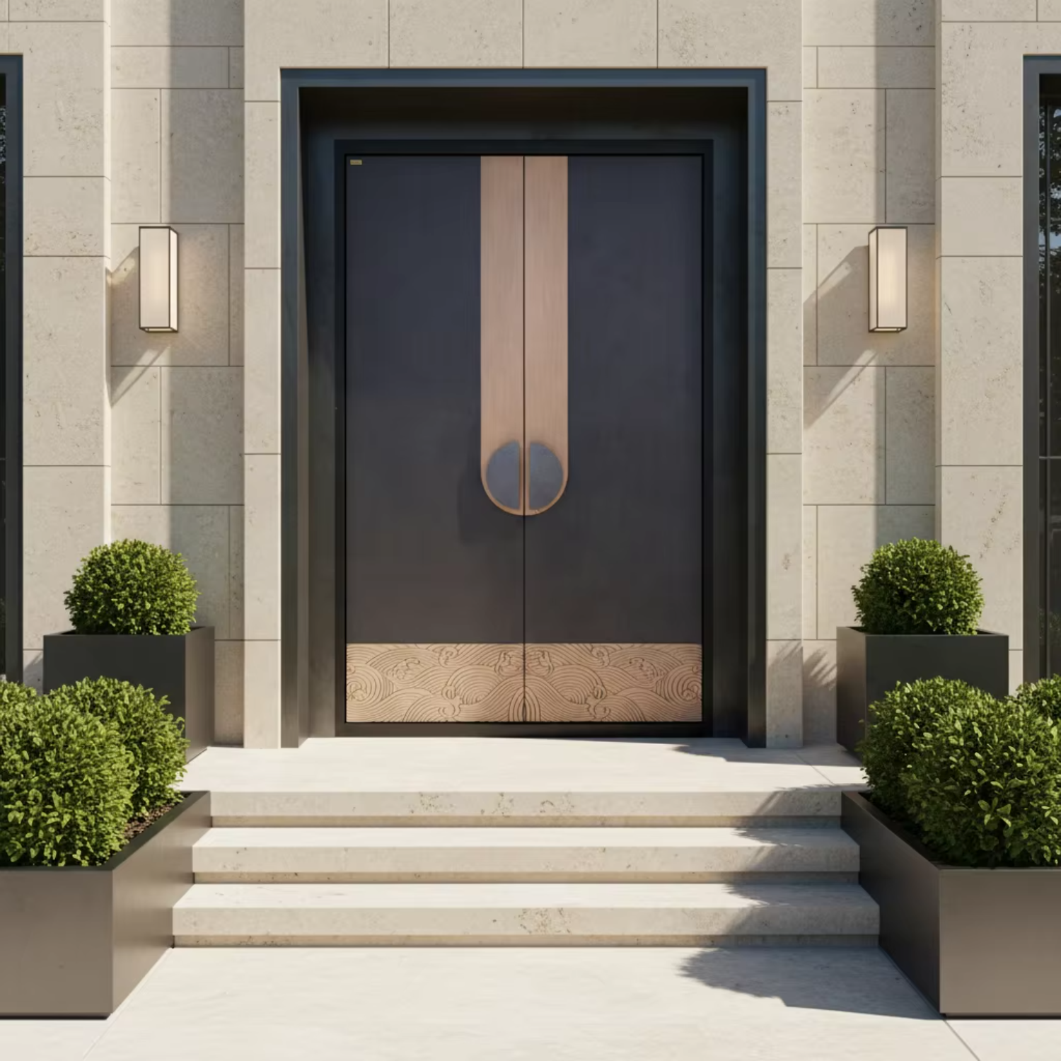 Luxury Villa Front Door Reddish-Brown Weather Resistant Aluminum Alloy Swing Anti-Theft Double Door Entry Exterior Gate Custom