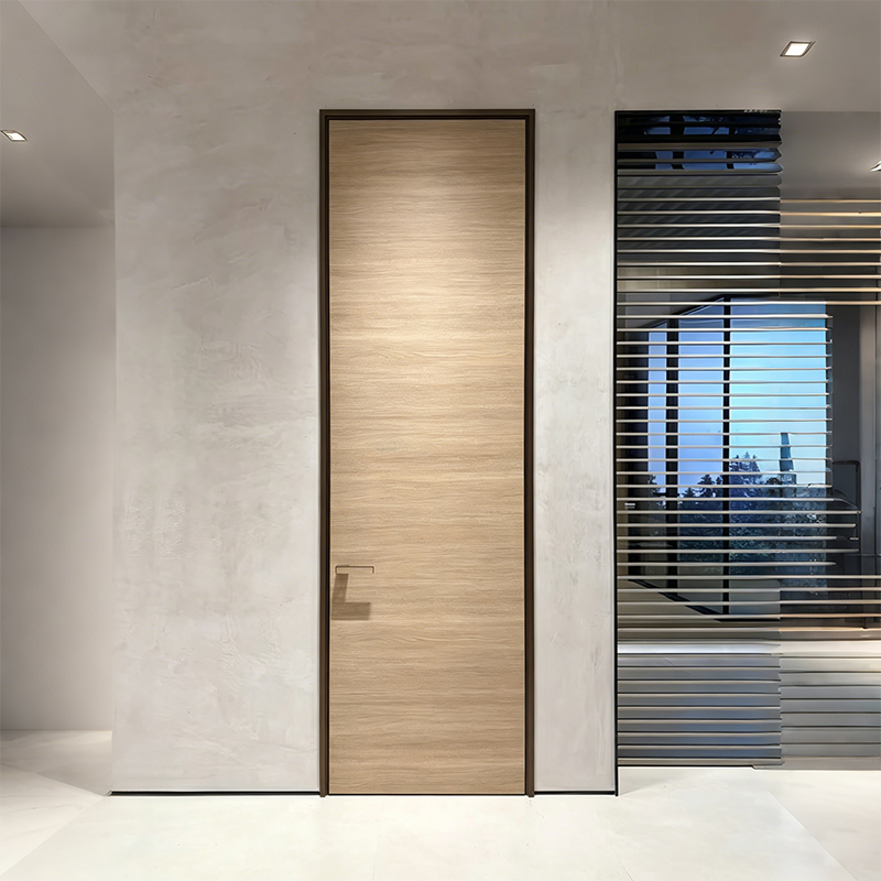 Factory Direct Sale Modern Aluminum Honeycomb Interior Door Impact Resistant Soundproof Villa Aluminum Frame Wood Veneer Door