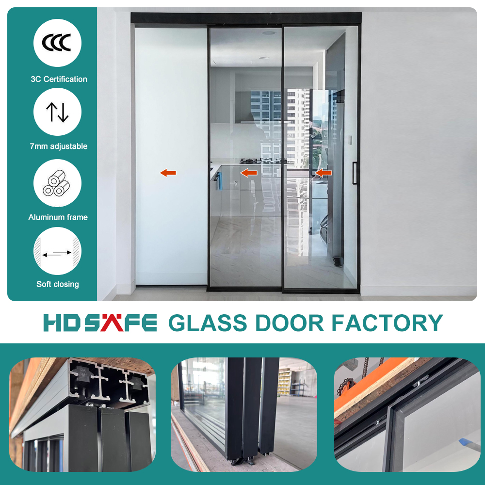 HDSAFE 8mm Tempered Glass Door Telescopic Sliding Door System Patio Door Aluminium Slim Frame Profile Sliding Doors for Project