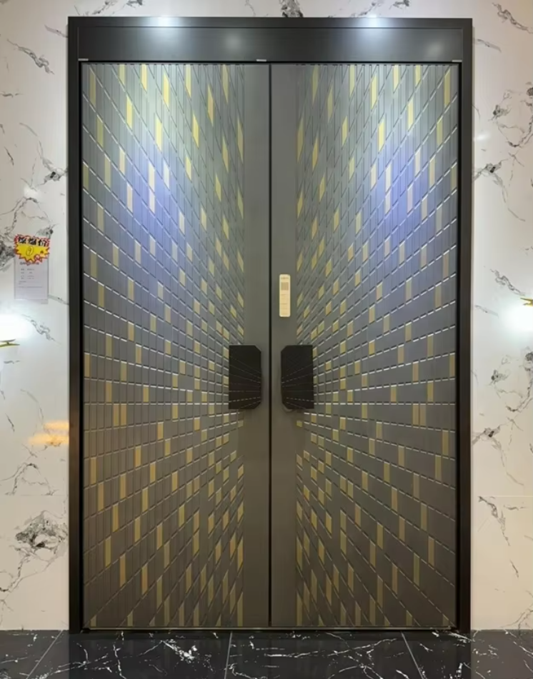 Luxury Villa Front Door Reddish-Brown Weather Resistant Aluminum Alloy Swing Anti-Theft Double Door Entry Exterior Gate Custom