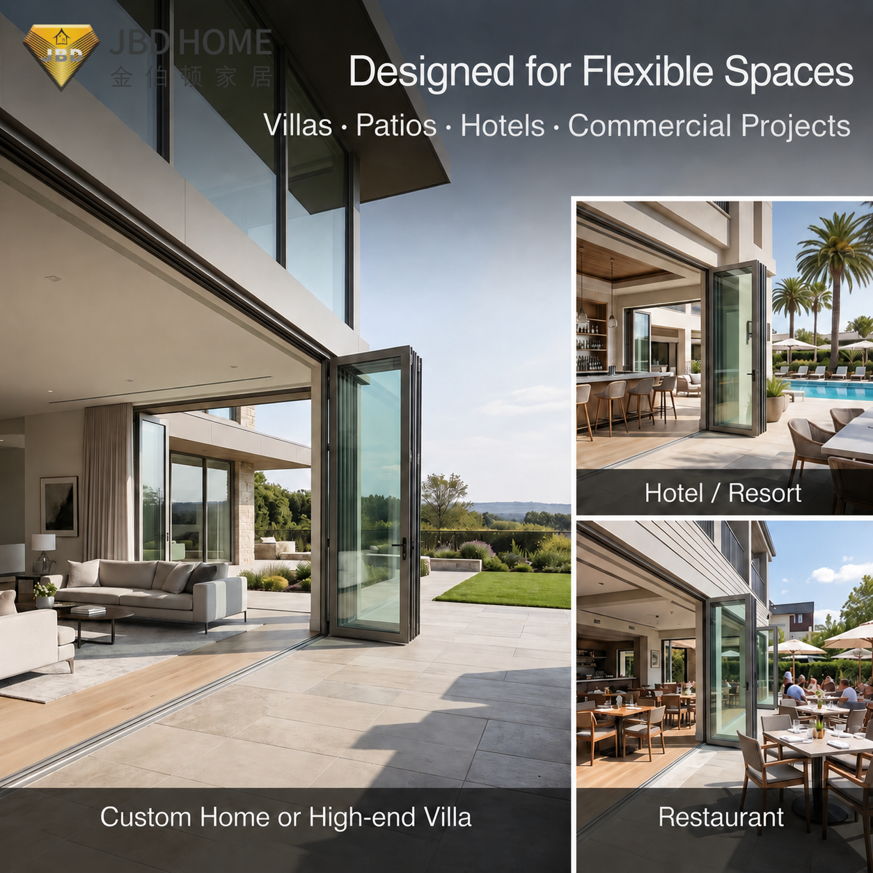Custom Size Heavy Duty Modern Bi Fold Outdoor Patio Doors Aluminium Exterior Folding Glass Door Thermal Break Soundproof for