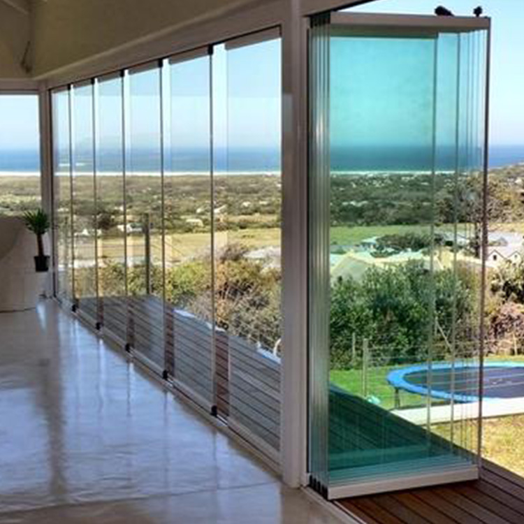 Balcony Partition Full Open Aluminium Tempered Glass Frameless Folding Sliding Glass Door and windows