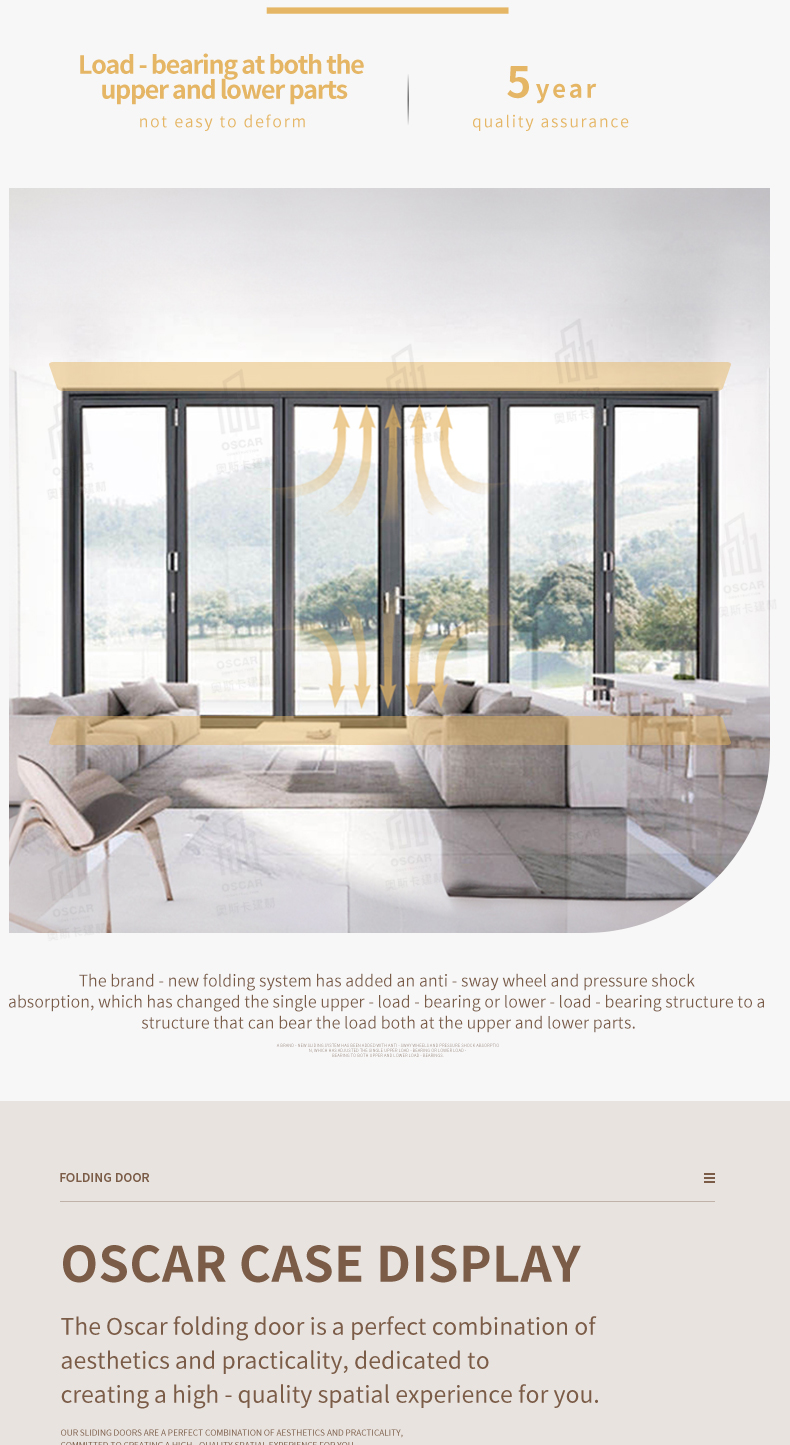 Aluminum Glass Folding Bifold Panel Door Cottage Interior Ideal European Homes and Small Spaces Folding Door