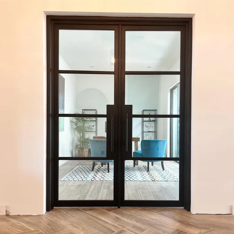 European Standard Aluminum Alloy Steel Framed Swing Glass Door Crittall Style Wrought Iron Anti-Theft Double Glazed French Doors