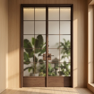 Log-Color Grille Sliding Partition Screen Door Custom Walnut-Tone Aluminum Door Interior Living Room Balcony Study Room