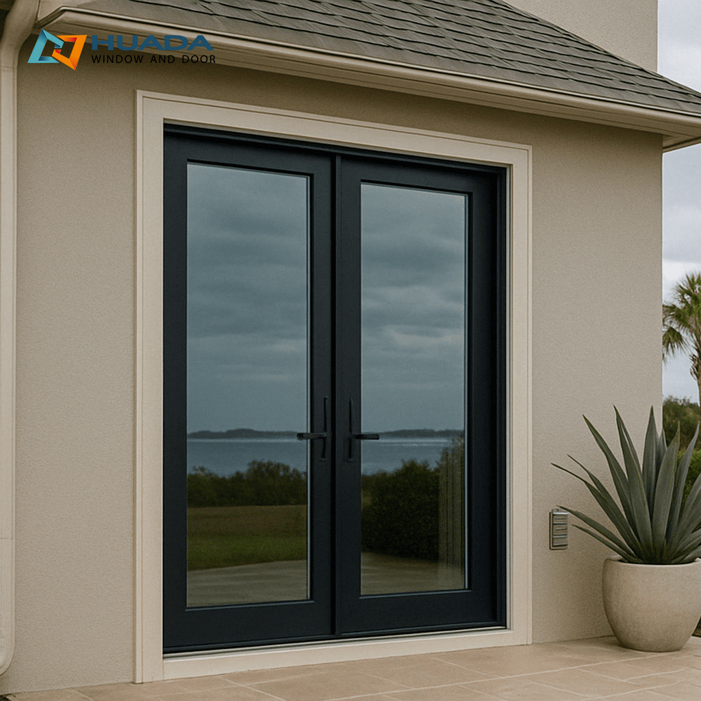 Custom Aluminum French Glass Swing Doors Soundproof Hurricane Impact Double Glazed French Doors For Villa