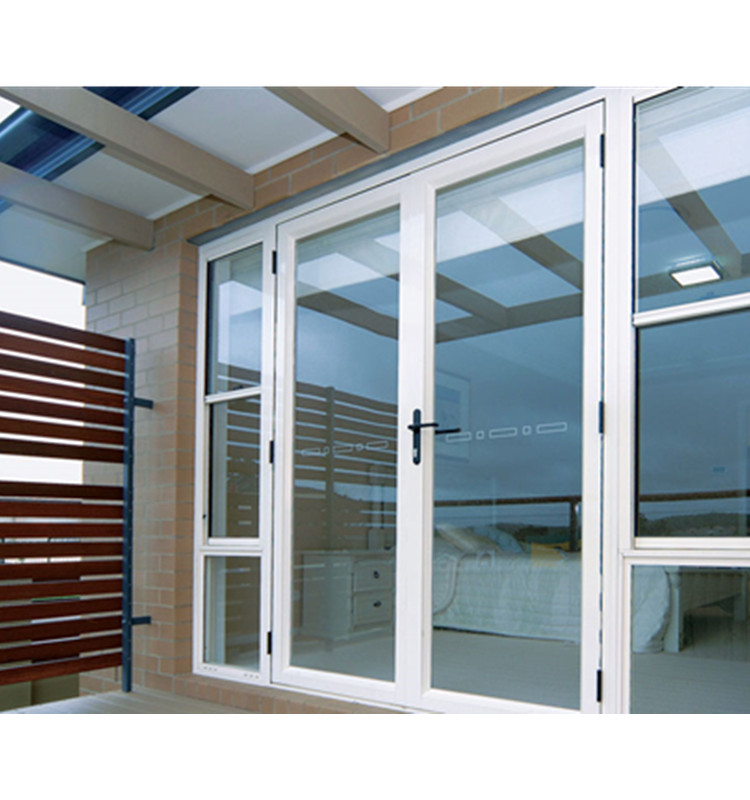 French Open Aluminum Alloy Steel Glass Door Double Entry Side Opening Modern Graphic Design For Hotel Exterior Finished Surface