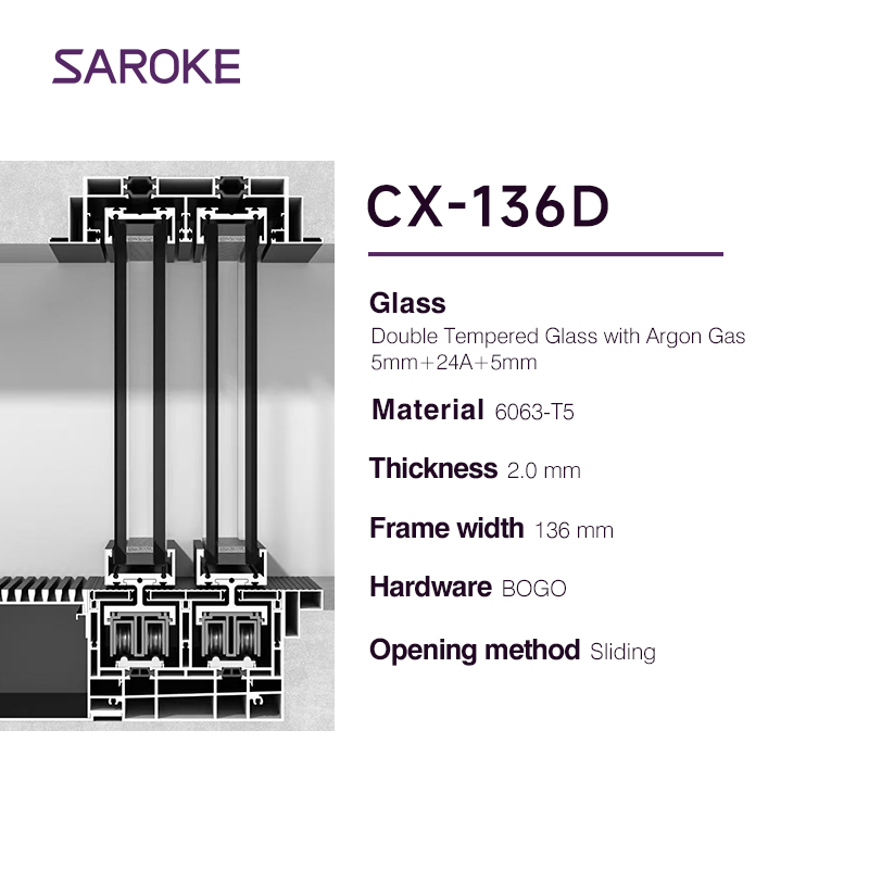 Big Height Ultra-narrow Triple-panel Low Profile Aluminum Slim Sliding Doors