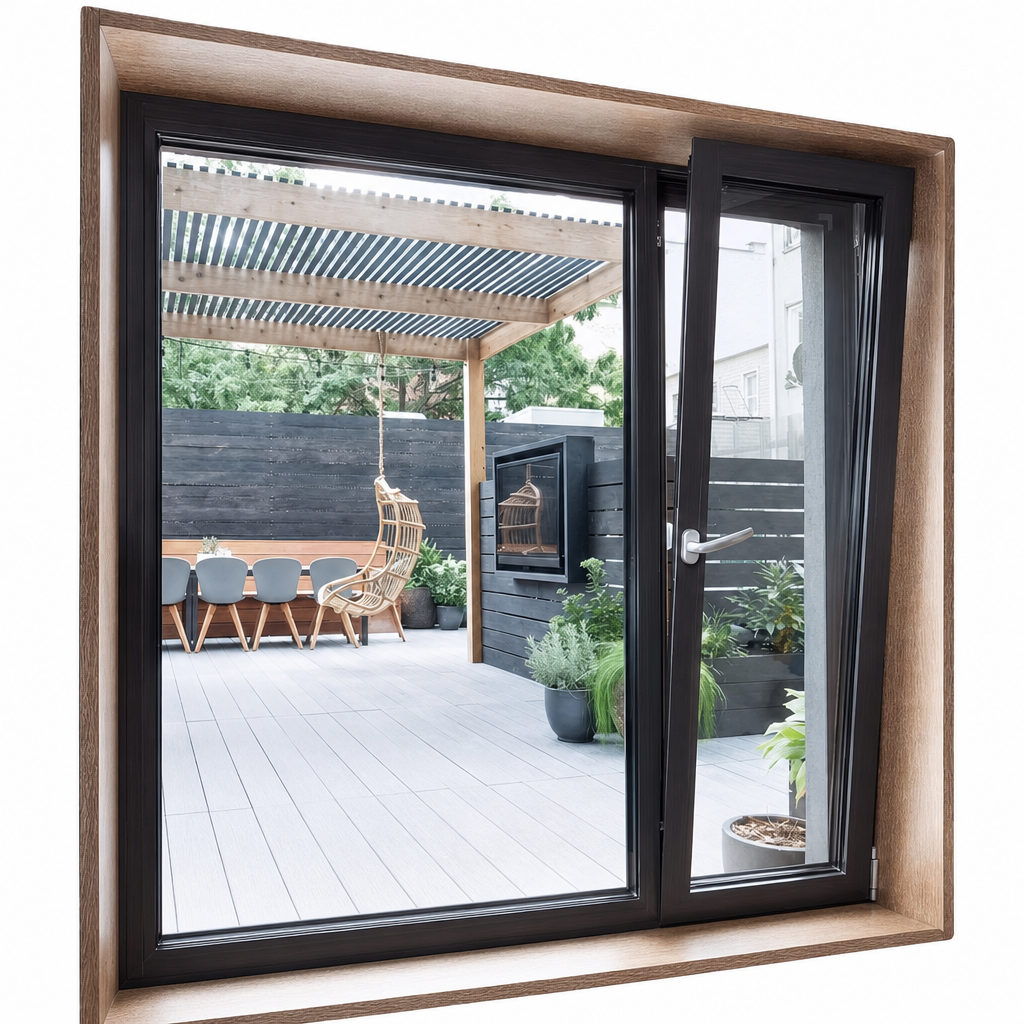 Dual Function Inward Opening Top Hung Multi Point Locking Aluminum Tilt and Turn Window for Coastal Villa Balcony