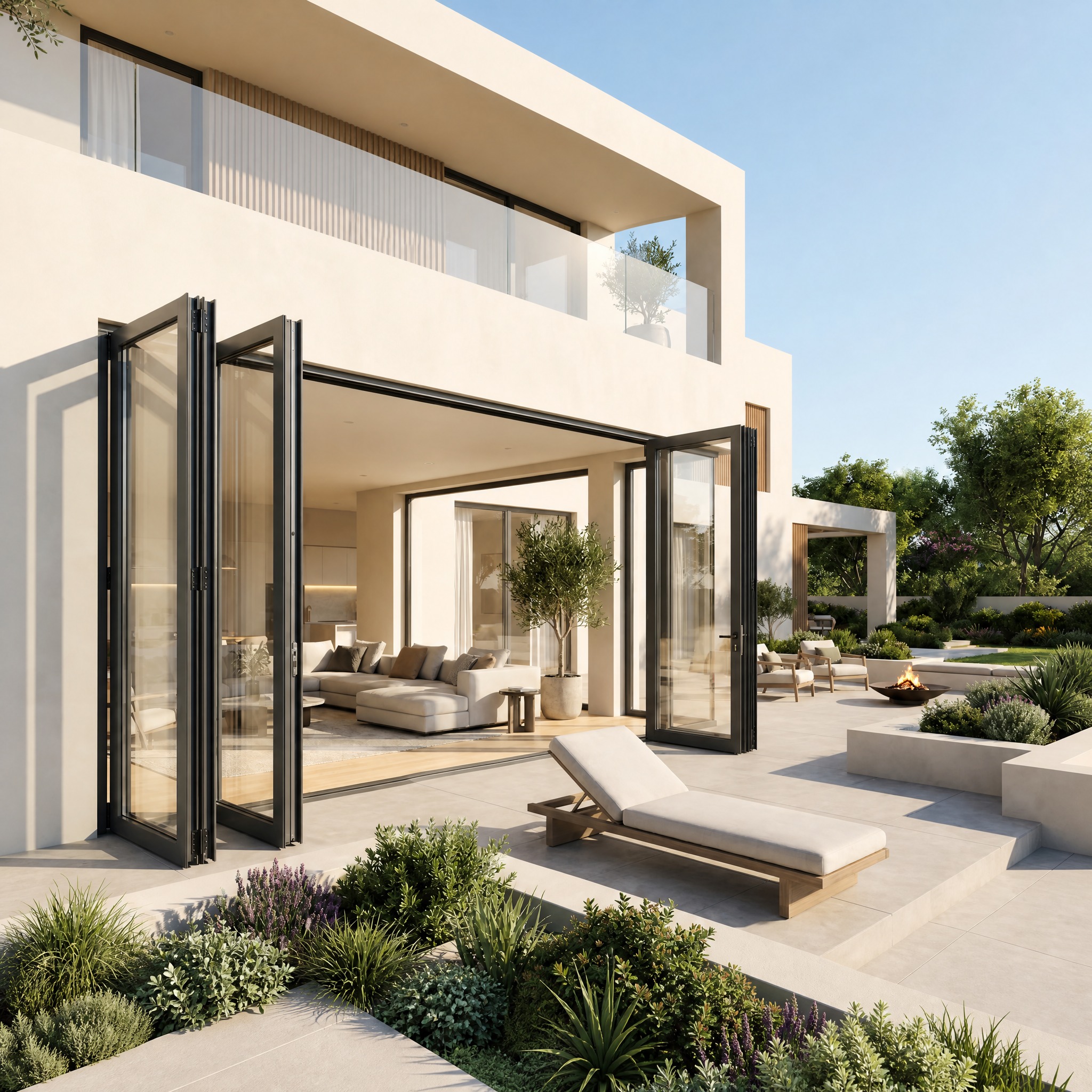 Modern Aluminium Patio Folding Doors Thermal Break Double Tempered Glass Exterior Entry Foldable Villa Door Waterproof Bi-fold