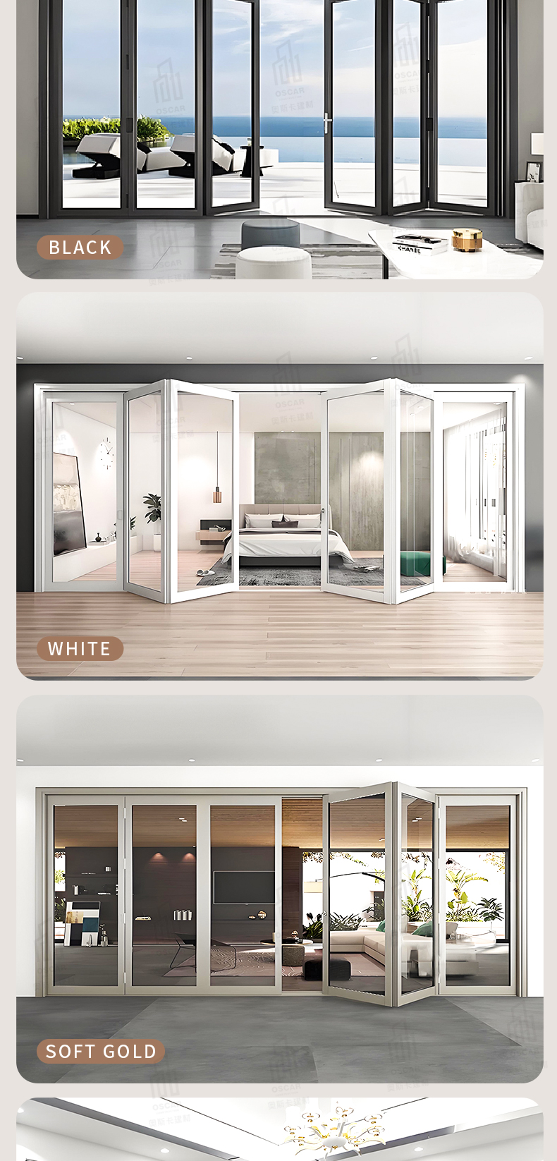 Aluminum Glass Folding Bifold Panel Door Cottage Interior Ideal European Homes and Small Spaces Folding Door