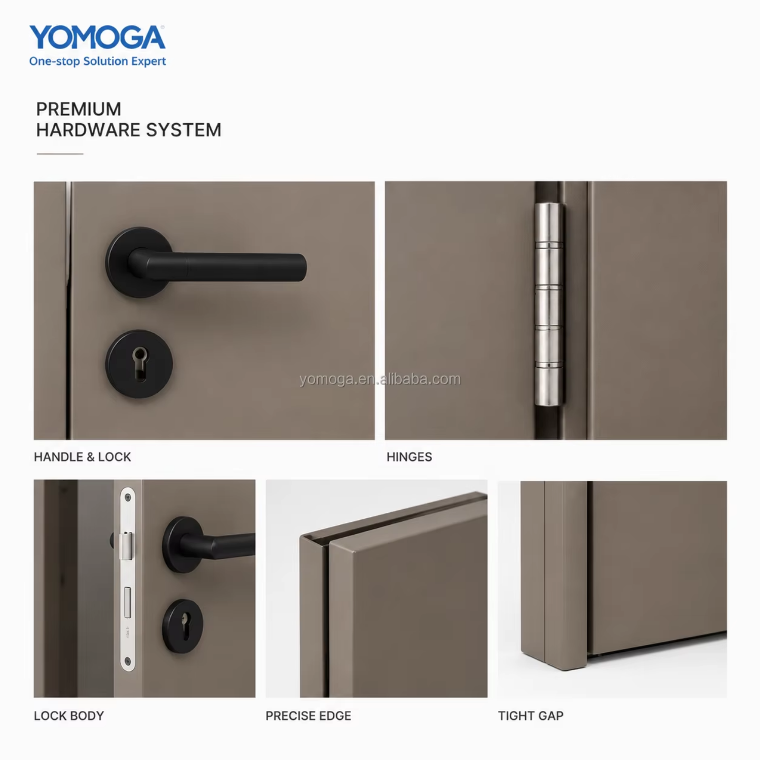 Yomoga All-Aluminum Wooden Waterproof Soundproof Termite and Fire Resistant Interior Door for Hotel & Villa