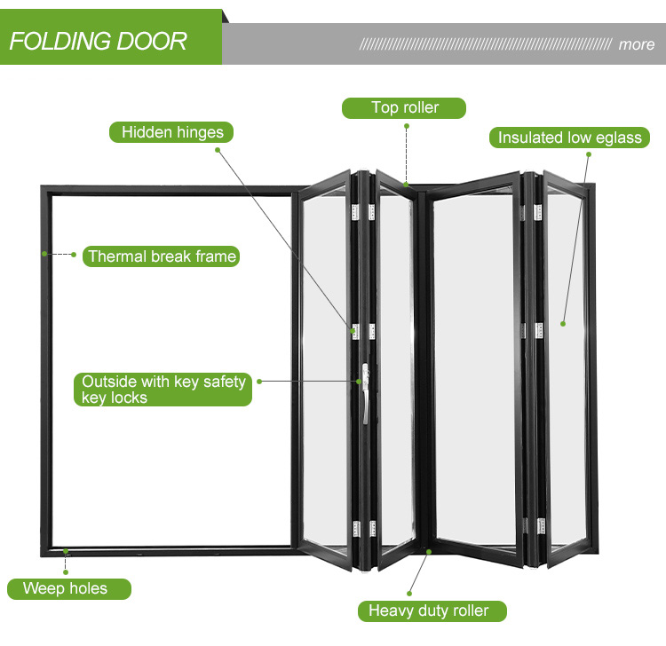 Residential Outdoor Aluminium Folding Glass Door Door Folding Grill Design Bifold Door Exterior