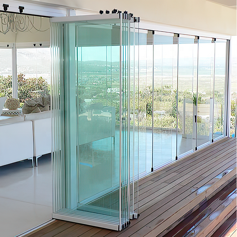 Frameless Sliding Folding Glass Curtain Balcony Partitions Doors Aluminum Stacking Panoramic Accordion Bifold Doors
