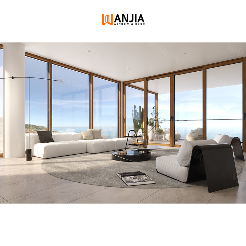 Modern Design Thermal Break Aluminum Wood Glass Sliding Door Partition Interior Sliding Door Custom Aluminium Clad Door