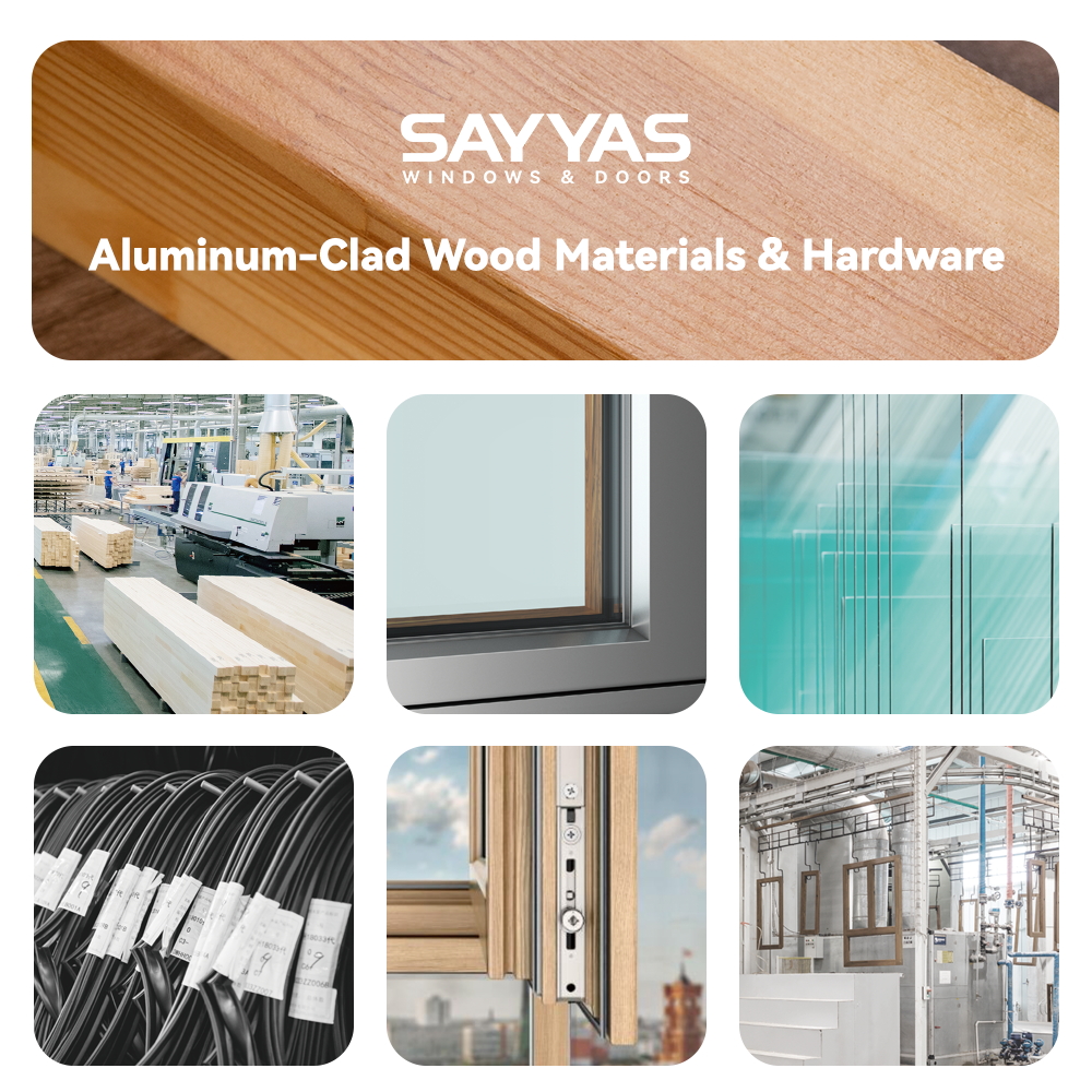 SAYYAS F120 Fixed Modern Luxury Aluminum Clad Wood Windows Interior/Exterior Anthracite Grey Custom Size High-End Living Room