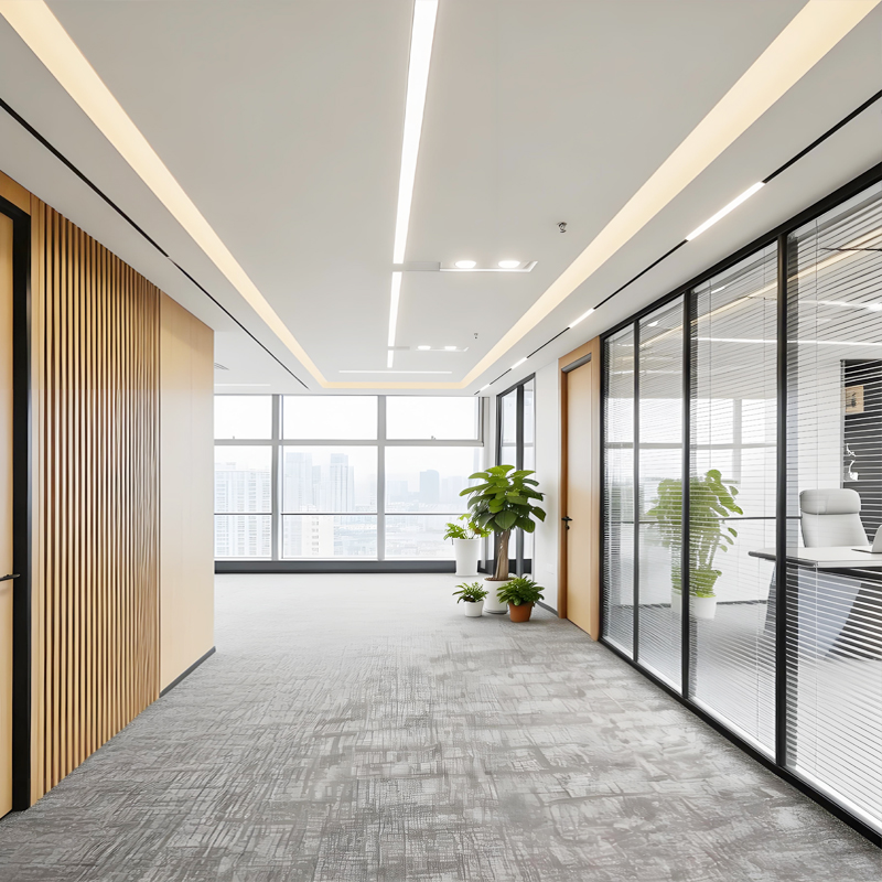 Complete Set Framed Glass Partition Wall with Built Blinds Matching Swing Glass Door Heavy Duty Thick Aluminium Profile Double