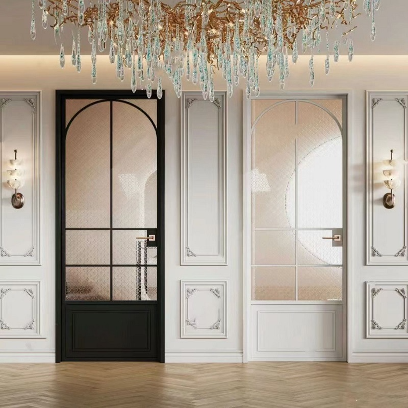 Arch Aluminum Casement Doors Interior Bathroom Kitchen Double Door Wrapped Modern Flush Glass Aluminum French Doors with Grilles