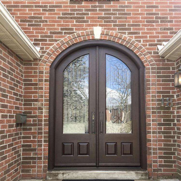 Luxury Wood Front Entry Door with Frosted Glass Double Door