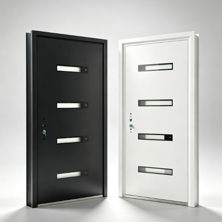 Modern Aluminum Door With Glass Inserts, Anti-Theft Security Exterior Door For Villa, Matte Grey Finish