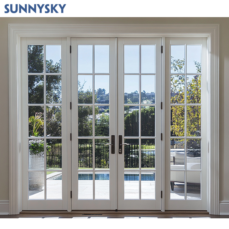 Sunnysky NFRC Steel Look Swing Glass French Doors Thermal Break Aluminum Casement Crittall Door Hinged Patio Partition Doors
