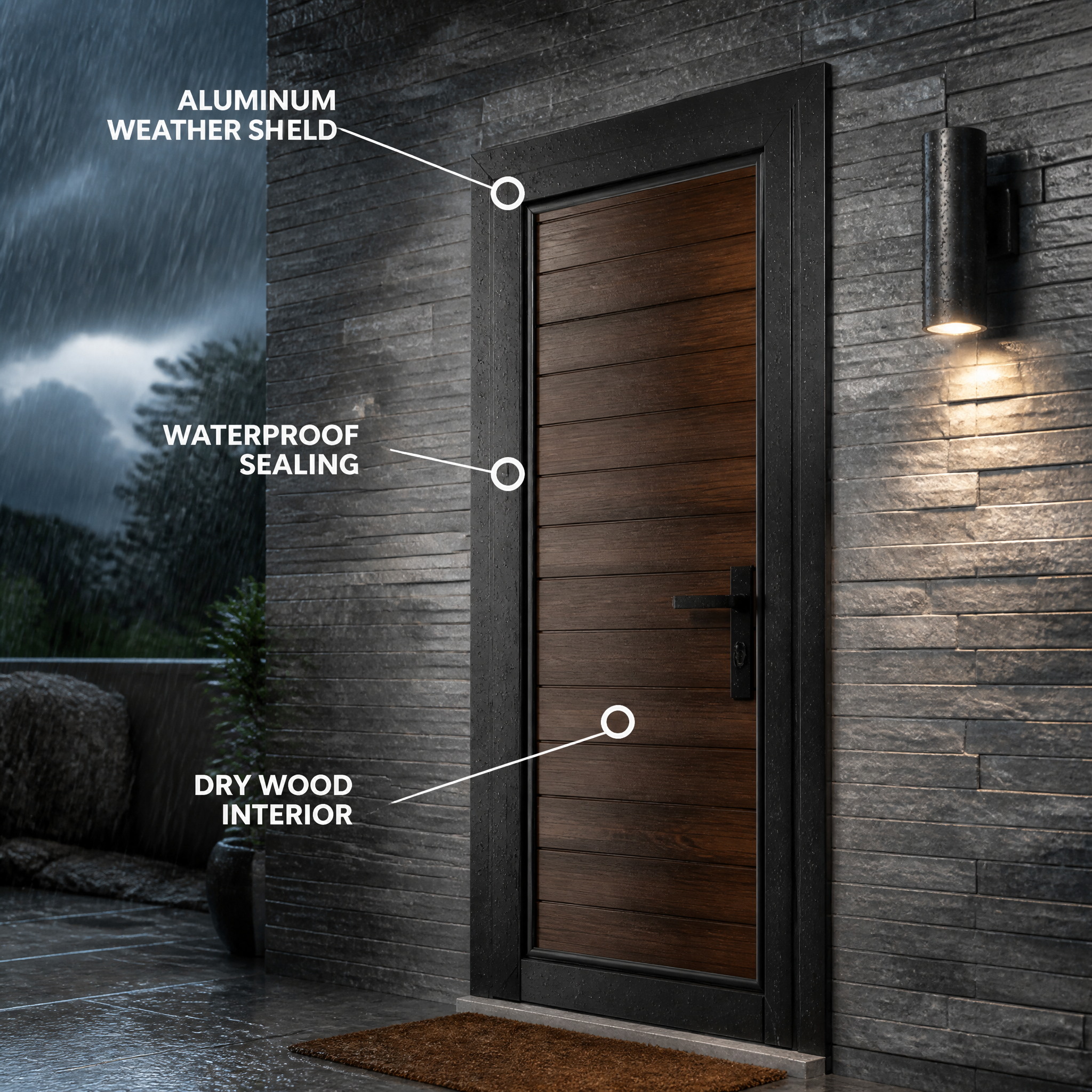Aluminum Clad Wood Interior Door Solid Wood Core Double Glazed Waterproof Soundproof Bedroom Door for Villa Hotel