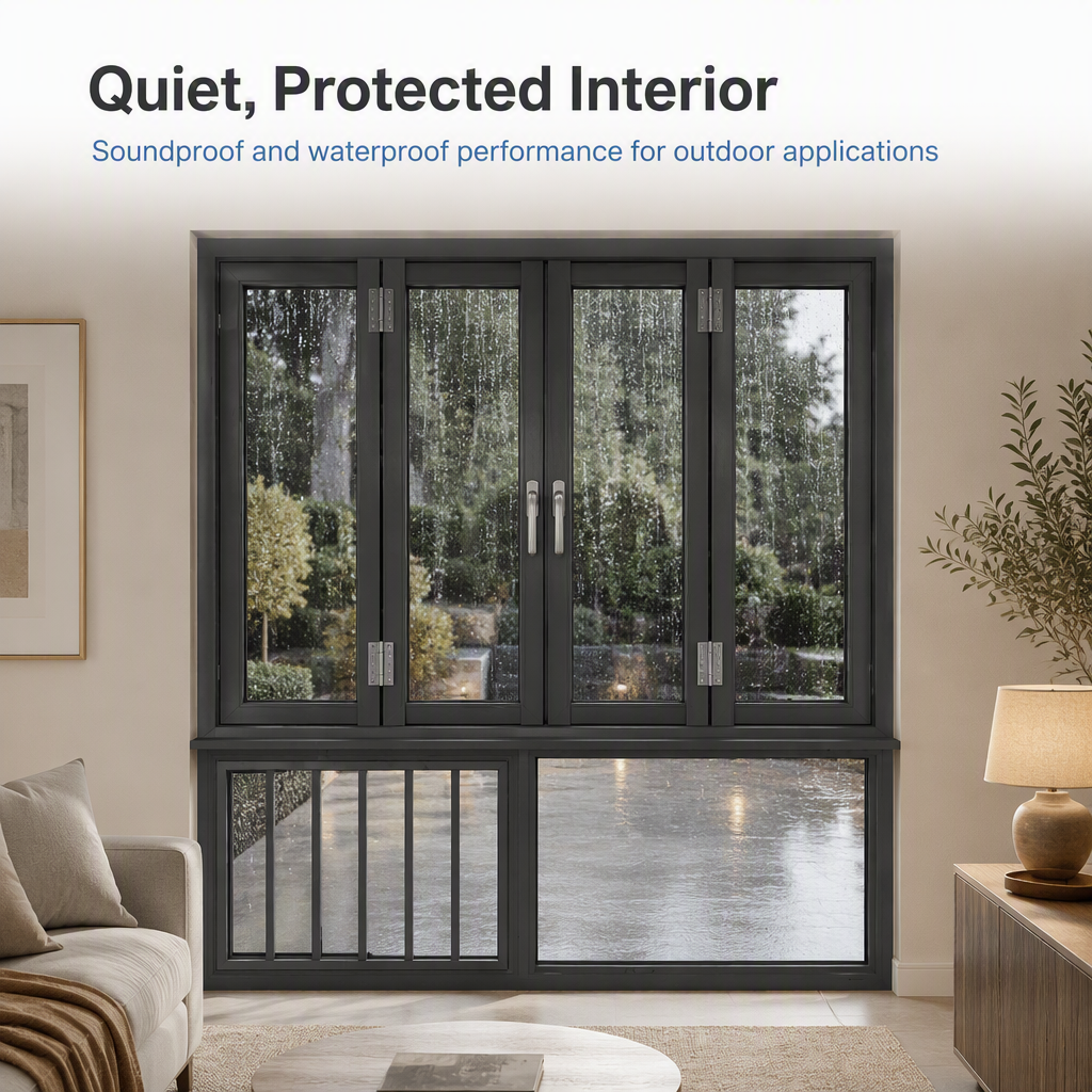 Low E Double Glass Aluminum Black Frame Bifold Windows NFRC Modern Exterior Garden American Bar Folding Window