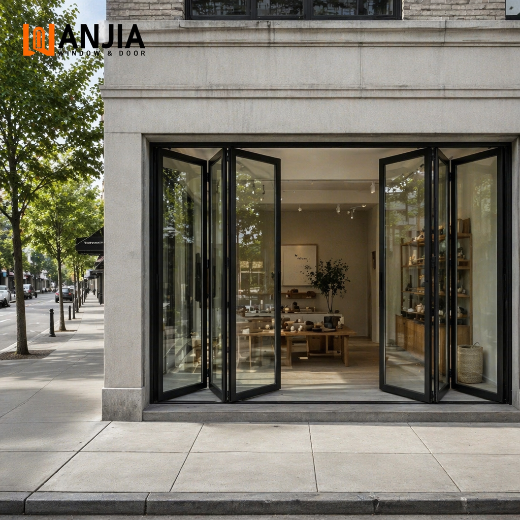 Customized Modern Design Aluminum Bifold Glass Door Commercial Folding Partition Door Entry Folding Glass Doors