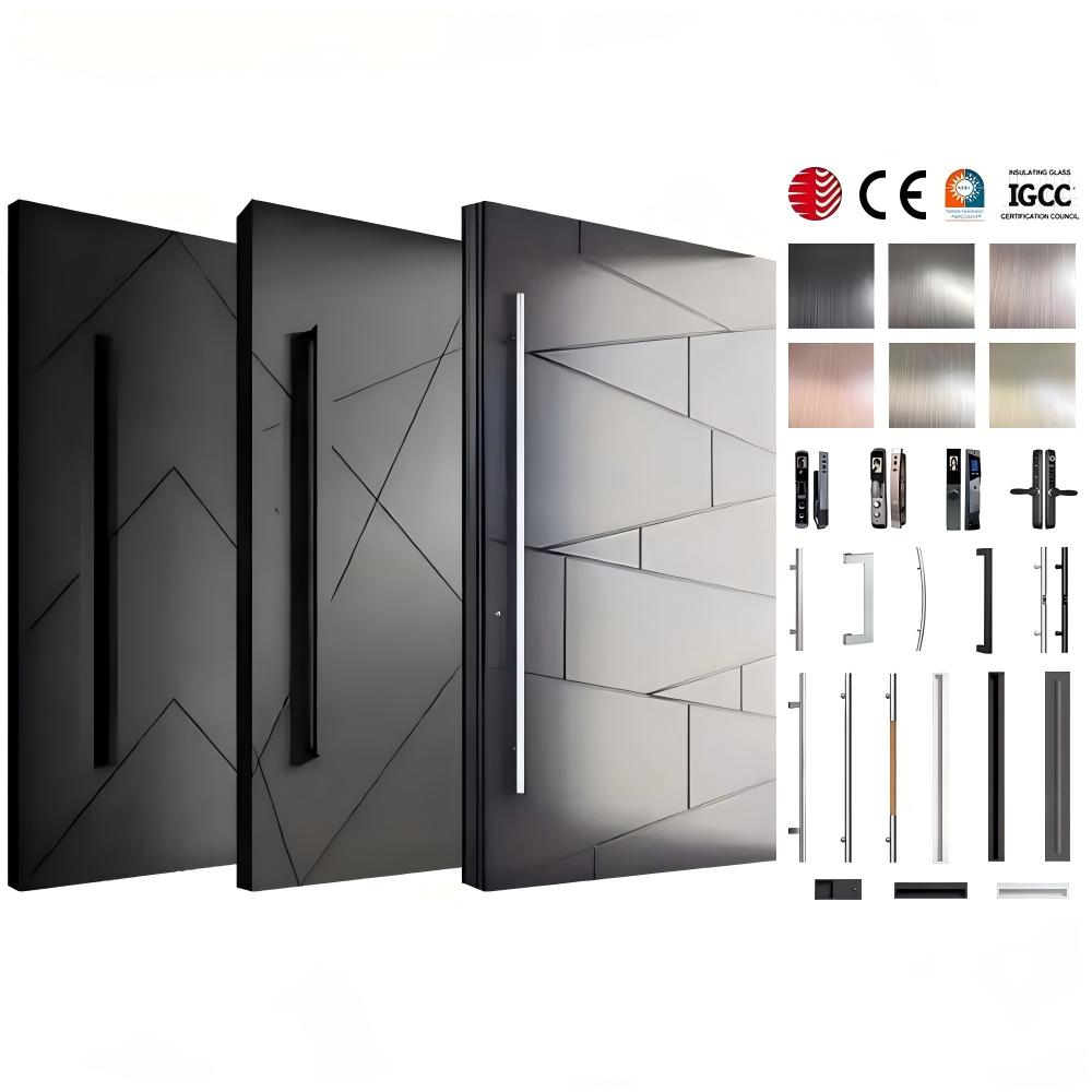 Luxury Villa Entrance Security Doors Aluminium Mental Front Exterior Doors Modern Stainless Steel Pivot Entry Doors Residential