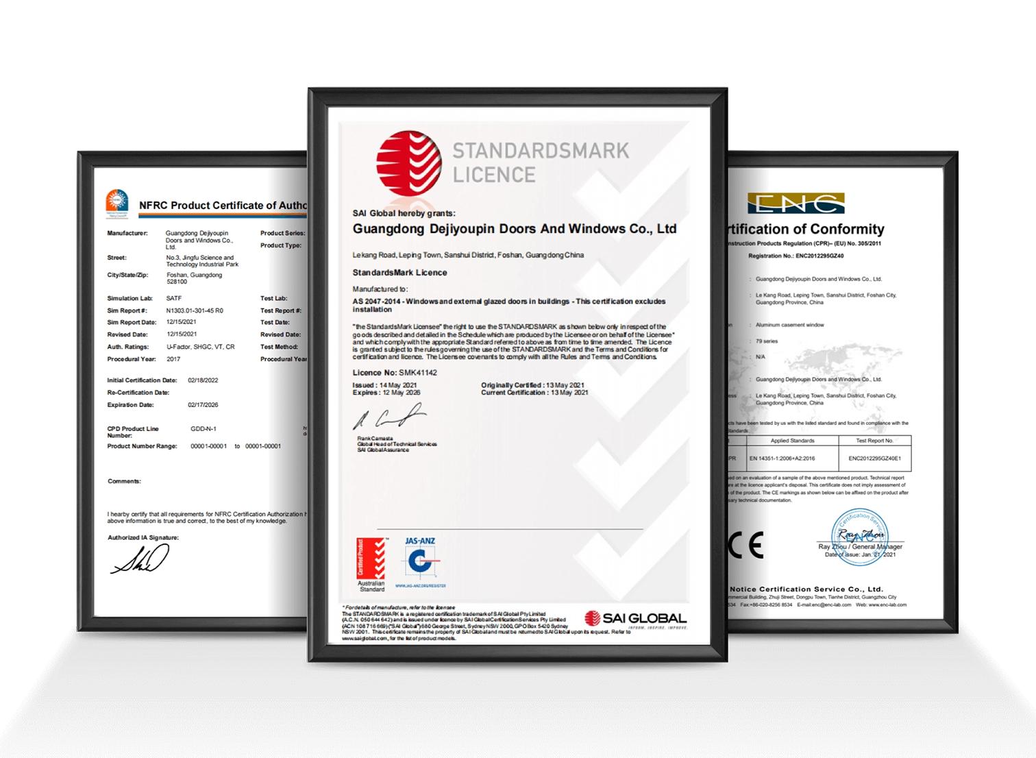 Official CE and ISO quality certificates for DERCHI entry doors