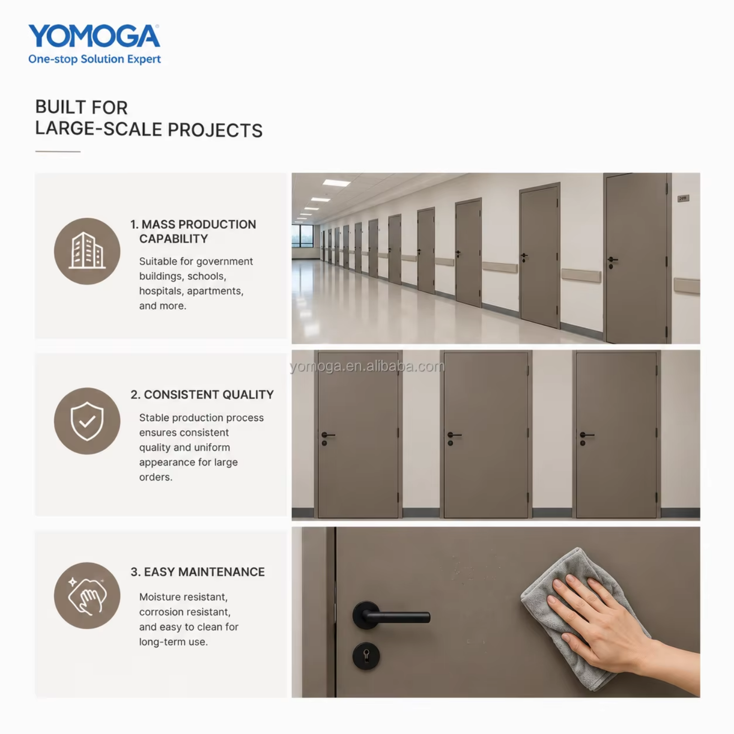Yomoga All-Aluminum Wooden Waterproof Soundproof Termite and Fire Resistant Interior Door for Hotel & Villa