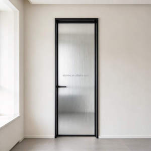 Aluminum Slim Frame Interior Single Swing Door, Tempered Fluted Glass Door
