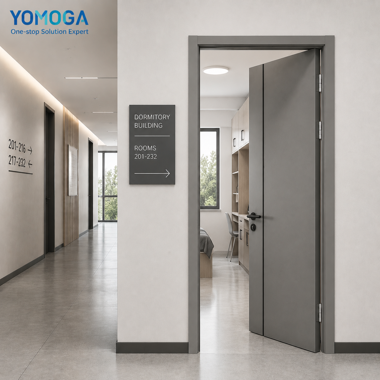 Yomoga All-Aluminum Wooden Waterproof Soundproof Termite and Fire Resistant Interior Door for Hotel &amp; Villa