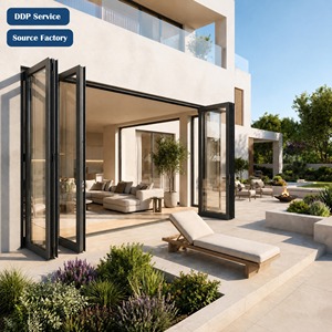 Thermal Break Aluminum Alloy Bi-Folding Door Double Tempered Glass Energy Saving Soundproof Exterior Patio Accordion Door