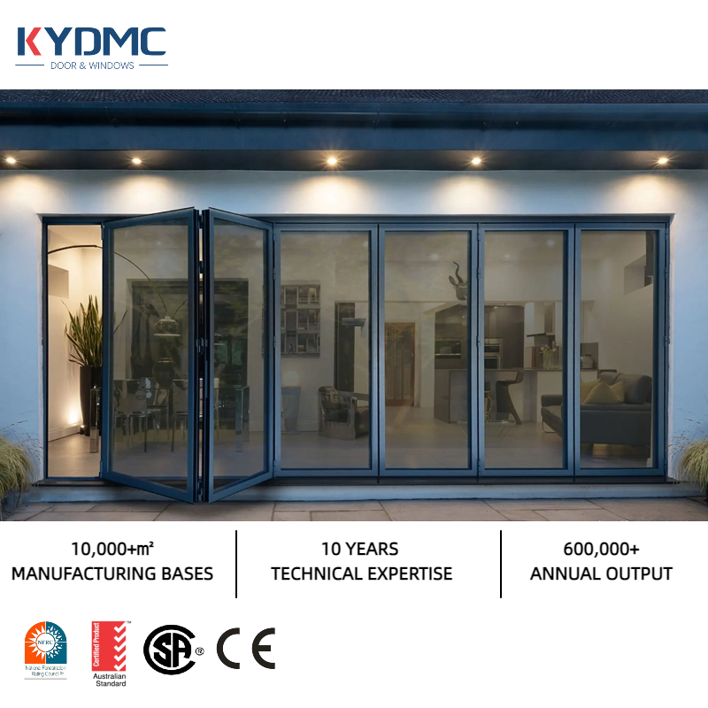 Custom Outdoor Patios Heat Insulation Aluminum Folding Door Glass Door Fold Moisture Resistant Exterior Bifold Sliding Door