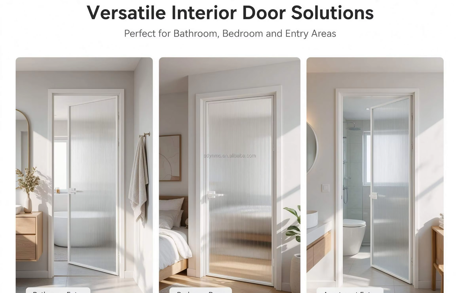 Aluminum Slim Frame Interior Single Swing Door, Tempered Fluted Glass Door for Bathroom Villa Interior Renovation