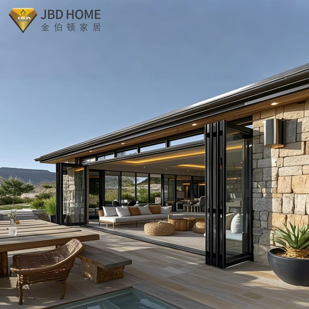 NFRC Heavy Duty Industrial Aluminum Bifold Door Gates Large Internal Folding Patio Doors With Thermal Insulation Villa Entrance