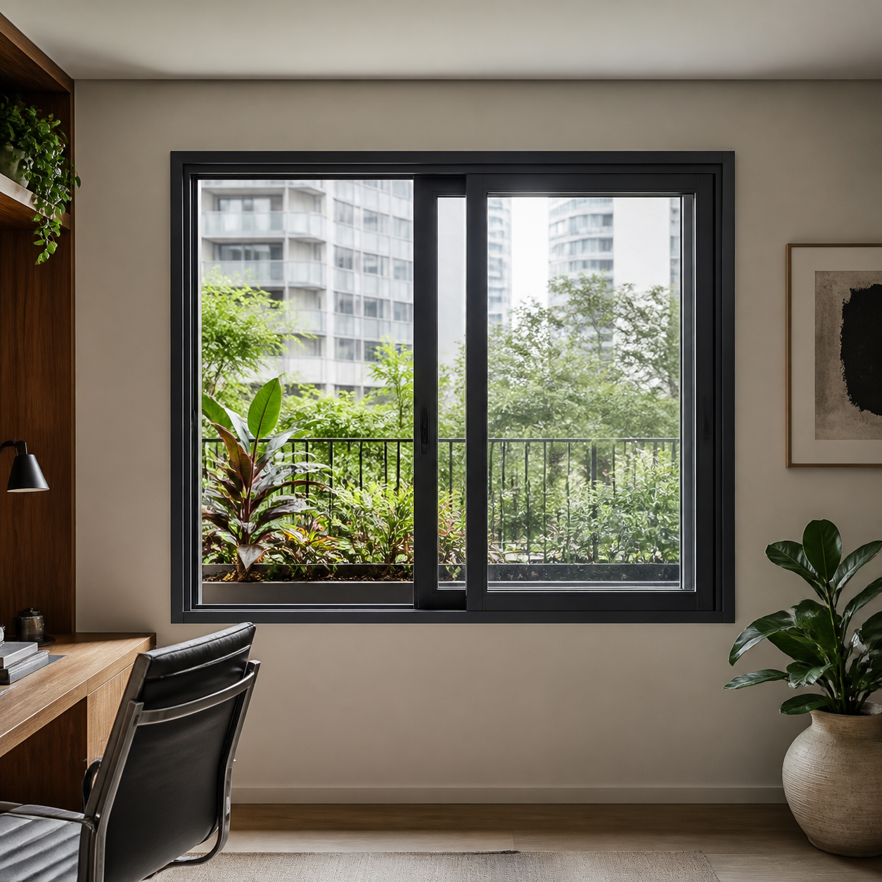 Two Track Aluminum Sliding Window with Modern Design and Folding Screen for Apartment Projects