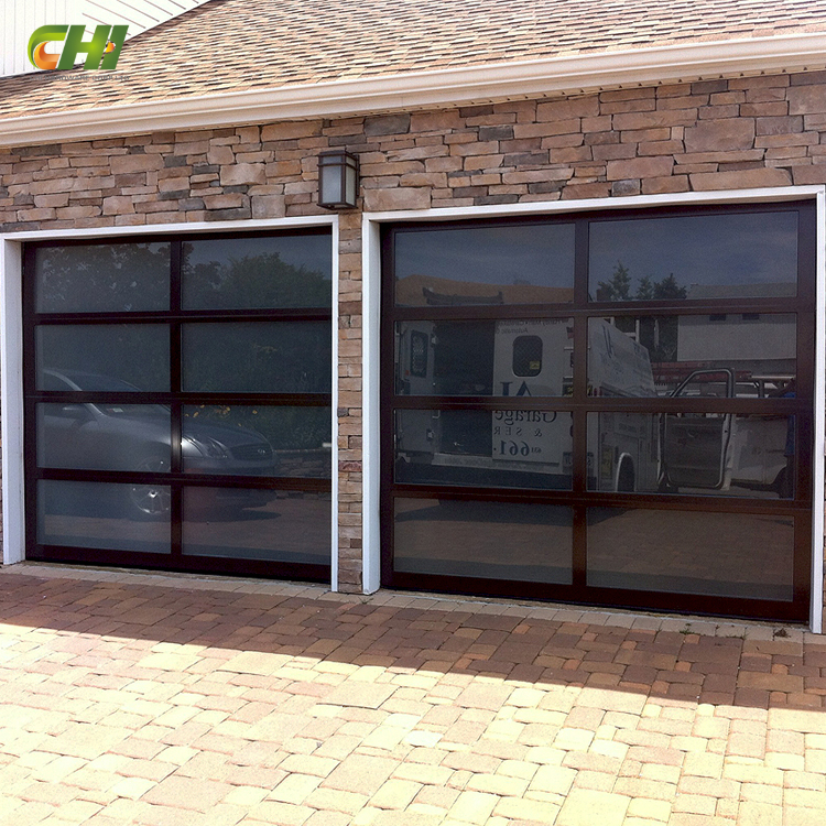 10x10 Full View Aluminum Sectional Glass Garage Door with Double Panels Custom Size for Wholesale