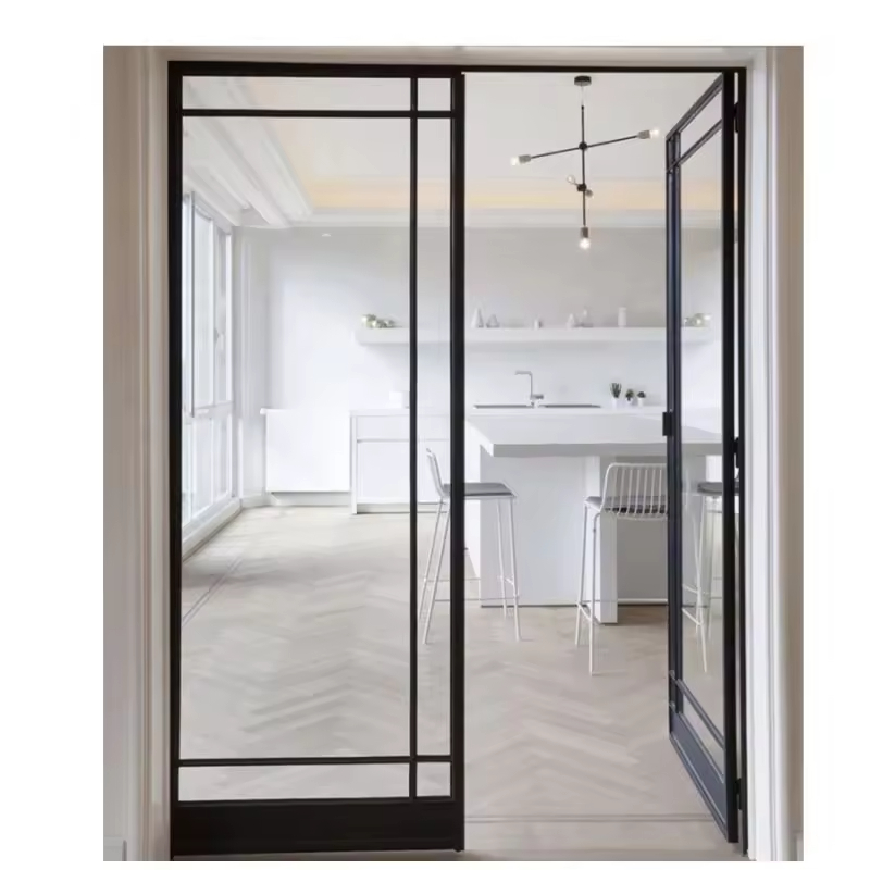 Modern Slim Frame Aluminum Alloy Glass Entry Door With French Swing Design For Villa Decoration Glass French Grille Arched Top