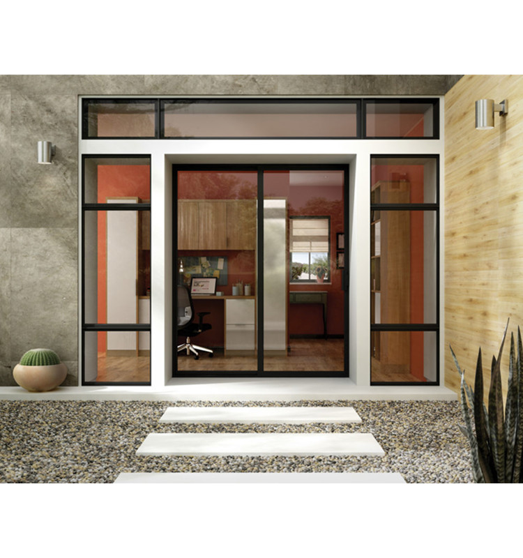 French Open Aluminum Alloy Steel Glass Door Double Entry Side Opening Modern Graphic Design For Hotel Exterior Finished Surface