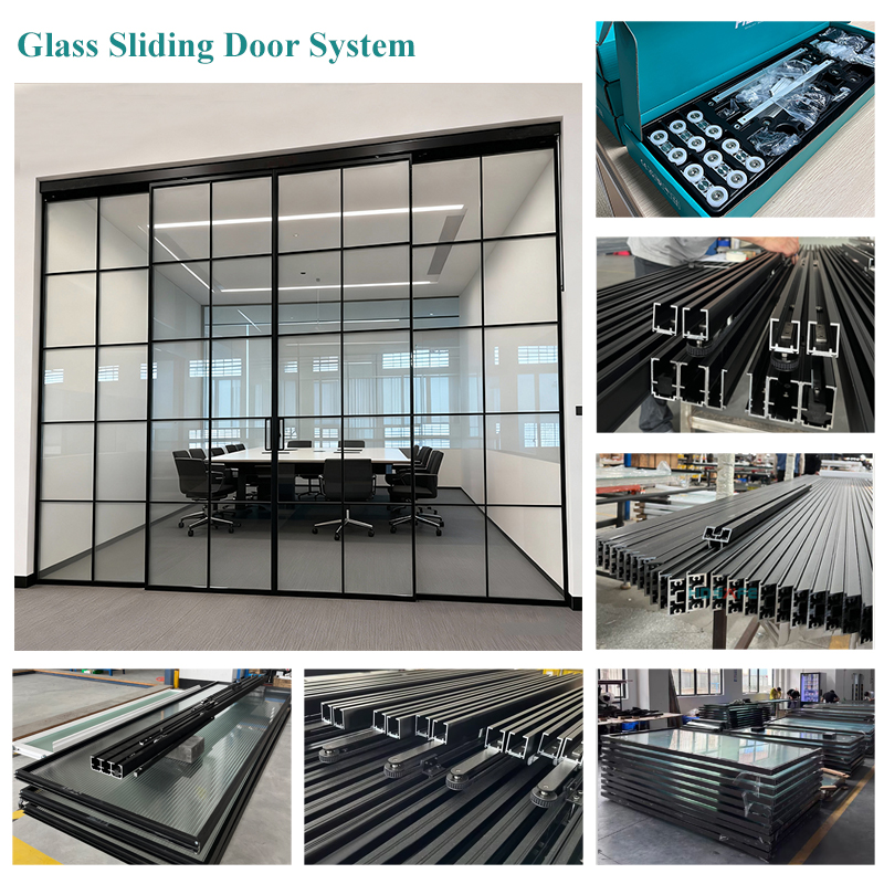 HDSAFE Slim Frame 8mm Glass Door Interior Factory Price Villa Hotel Project Black Telescopic Soft Closing Aluminum Sliding Door