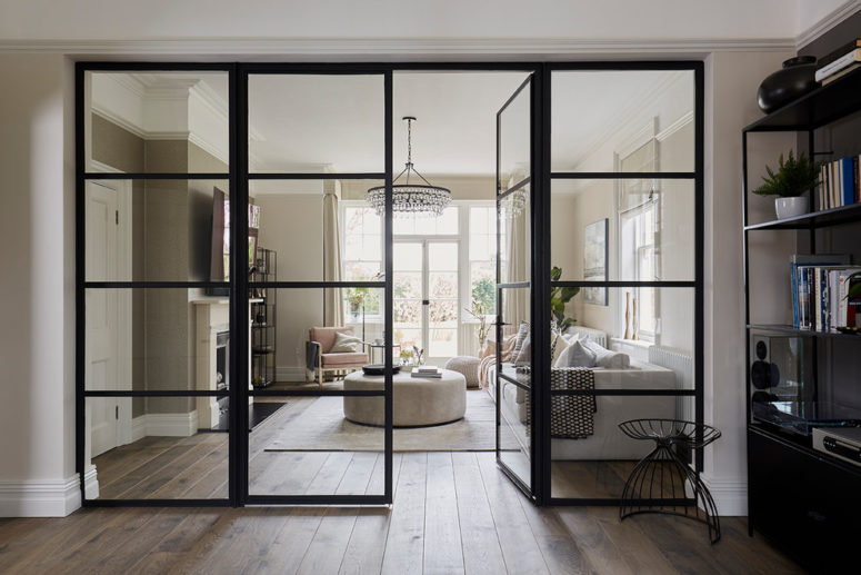 Modern Slim Frame Aluminum Glass Entry Door Interior French Swing Door
