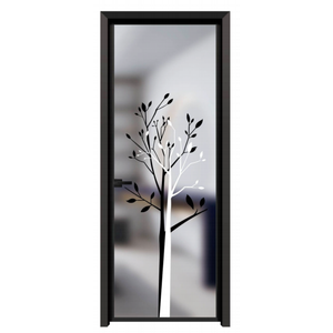 Modern Soundproof Slim Aluminum Glass Swing Door Ground Frosted Glass