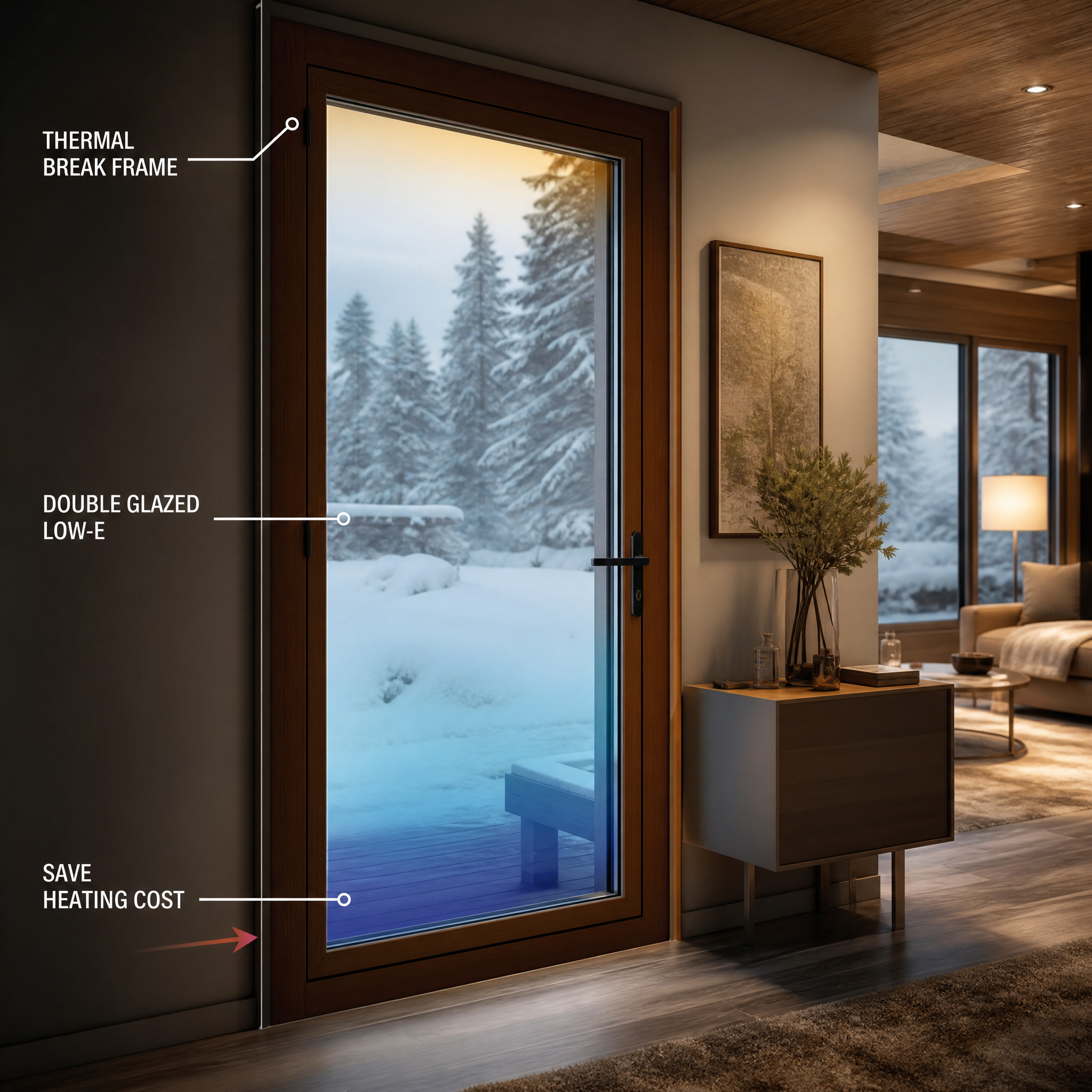 Aluminum Clad Wood Interior Door Solid Wood Core Double Glazed Waterproof Soundproof Bedroom Door for Villa Hotel