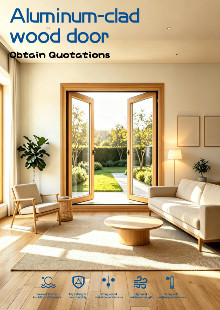 Modern Luxury Aluminum Clad Wood Casement Doors Sound Insulated Triple Glazed Solid Timber Entry Door with Hardware