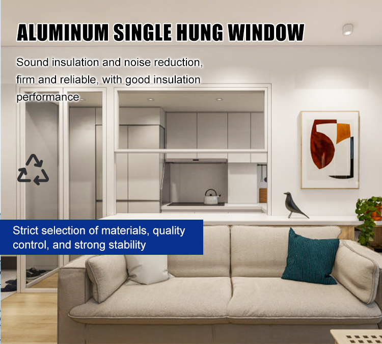 Modern Aluminum Single Hung Window Sliding Vertical Opening Tempered Glass Powder Coated Waterproof for Home Building
