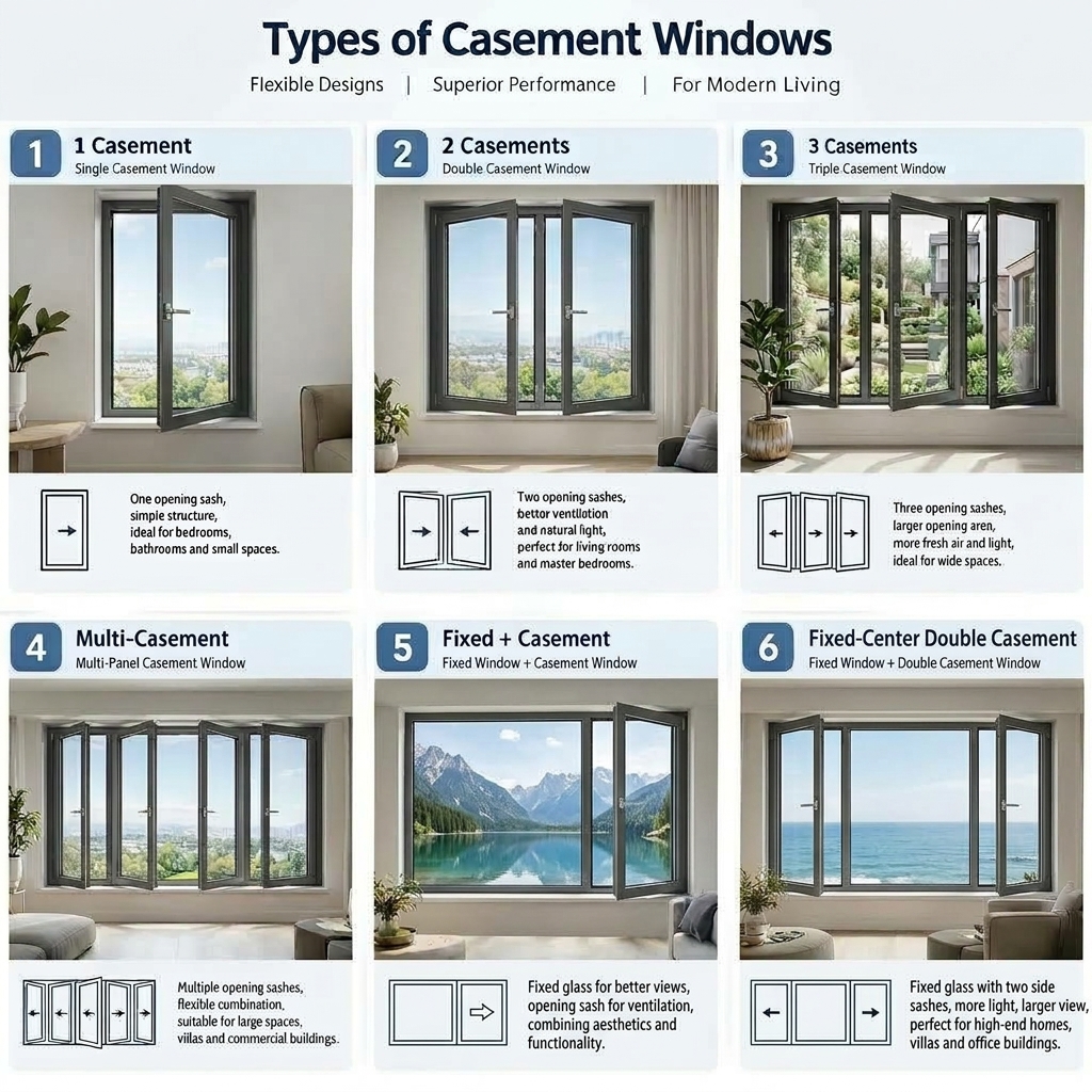 Modern Double Glazed Soundproof Aluminium Profile Casement windows Energy Efficient Custom Design Black windows and Doors